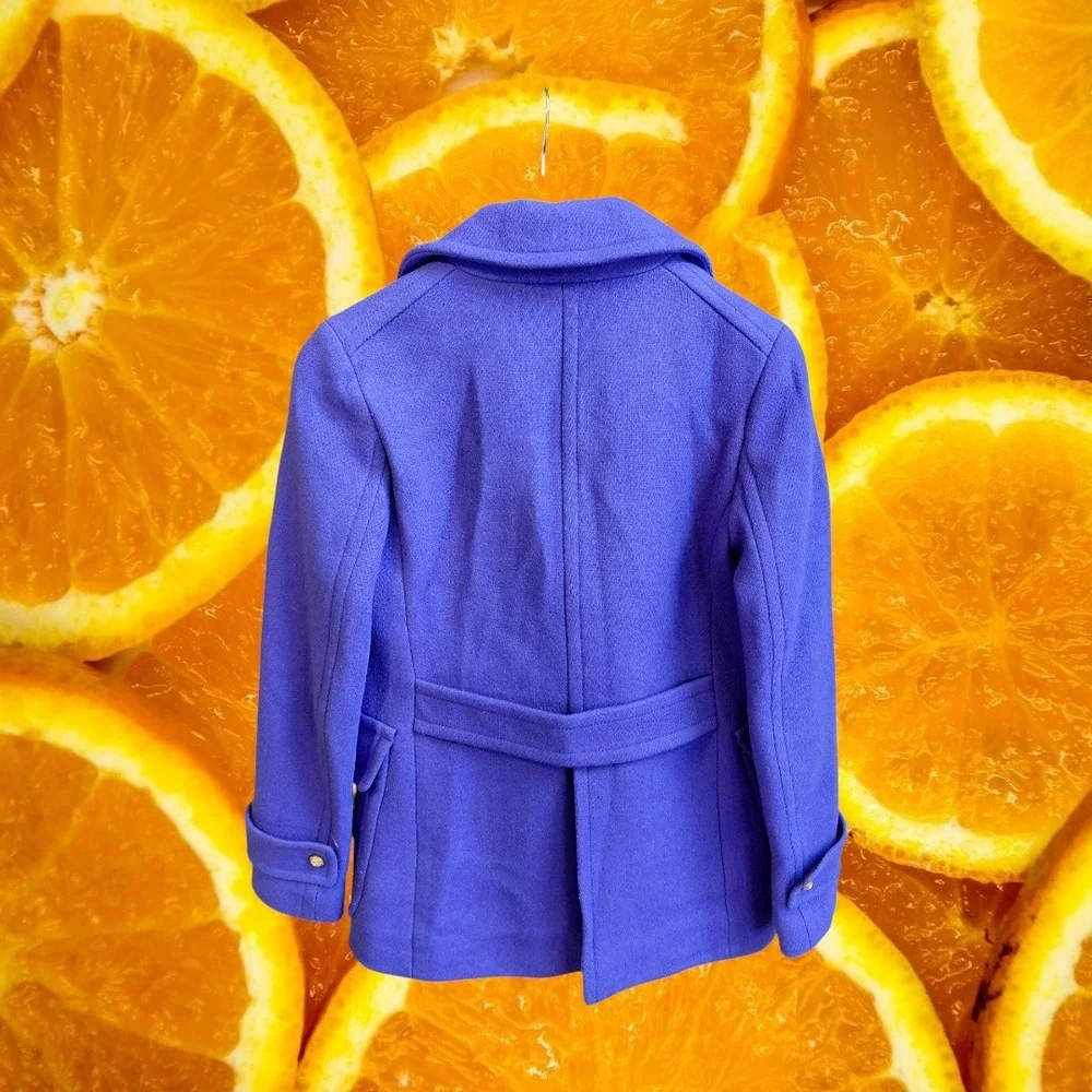 J. Crew Stadium Cloth Double Breasted Pea Coat Royal‎ Blue Gold Buttons Size 0 - Picture 7 of 8